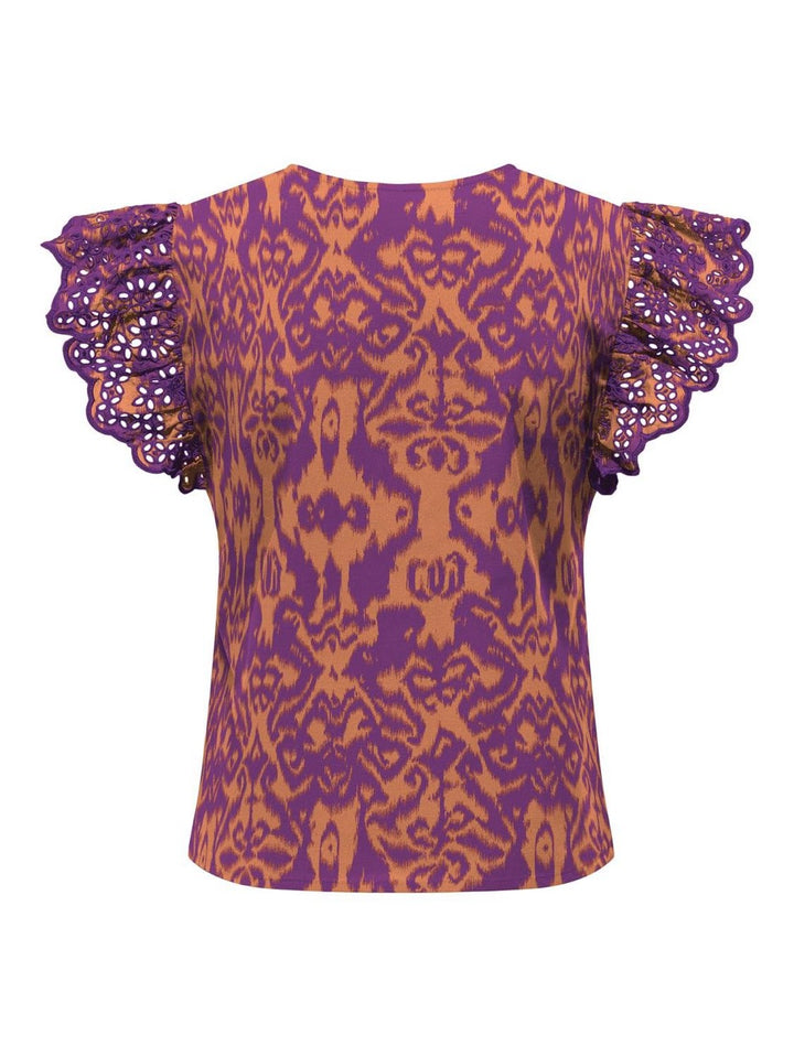 Onllou Emb S/s Frill Top Ptm - Oranje Dessin