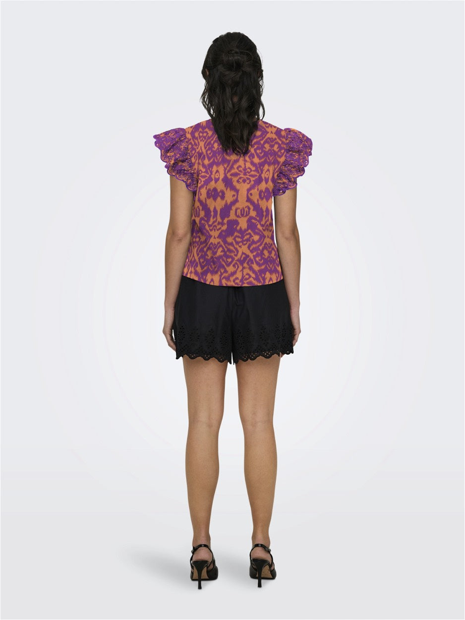 Onllou Emb S/s Frill Top Ptm - Oranje Dessin