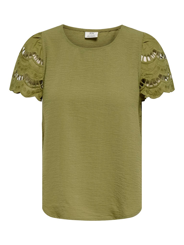 Jdyhannah Life S/s Lace Top Wvn - Groen