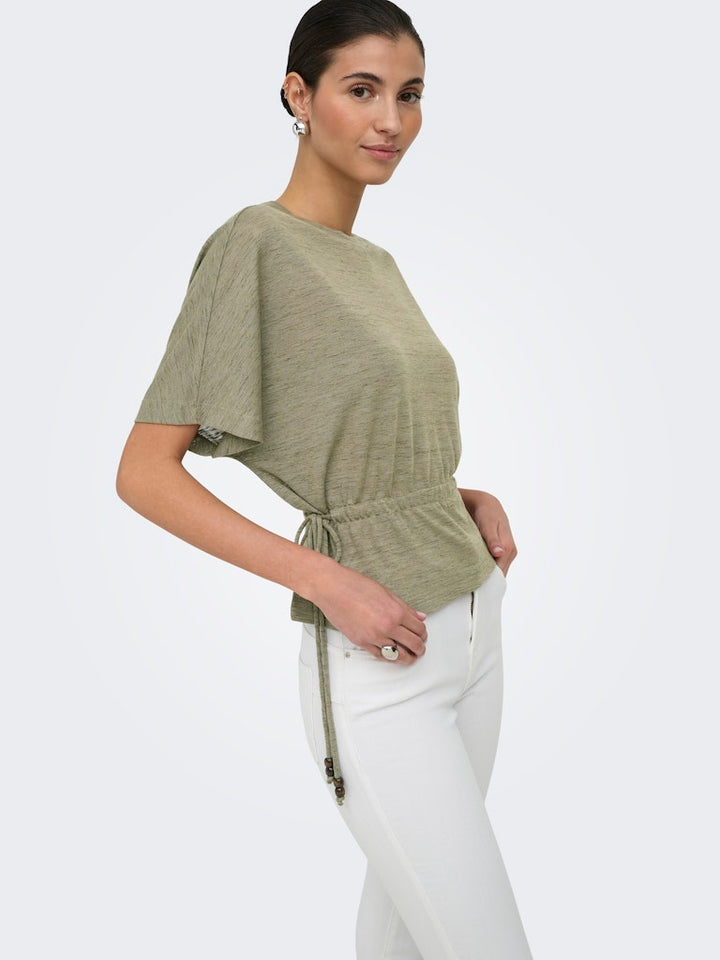 Onlpearl S/s Elastic Waist Top Jrs - Army