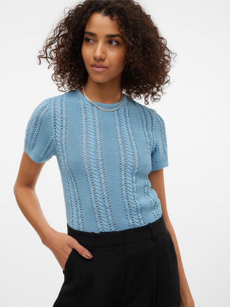 Vmnora Ss O-neck Top Pop - Lichtblauw