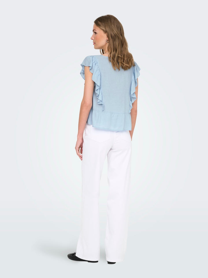 Onlrian Flonce S/s Top Wvn - Lichtblauw