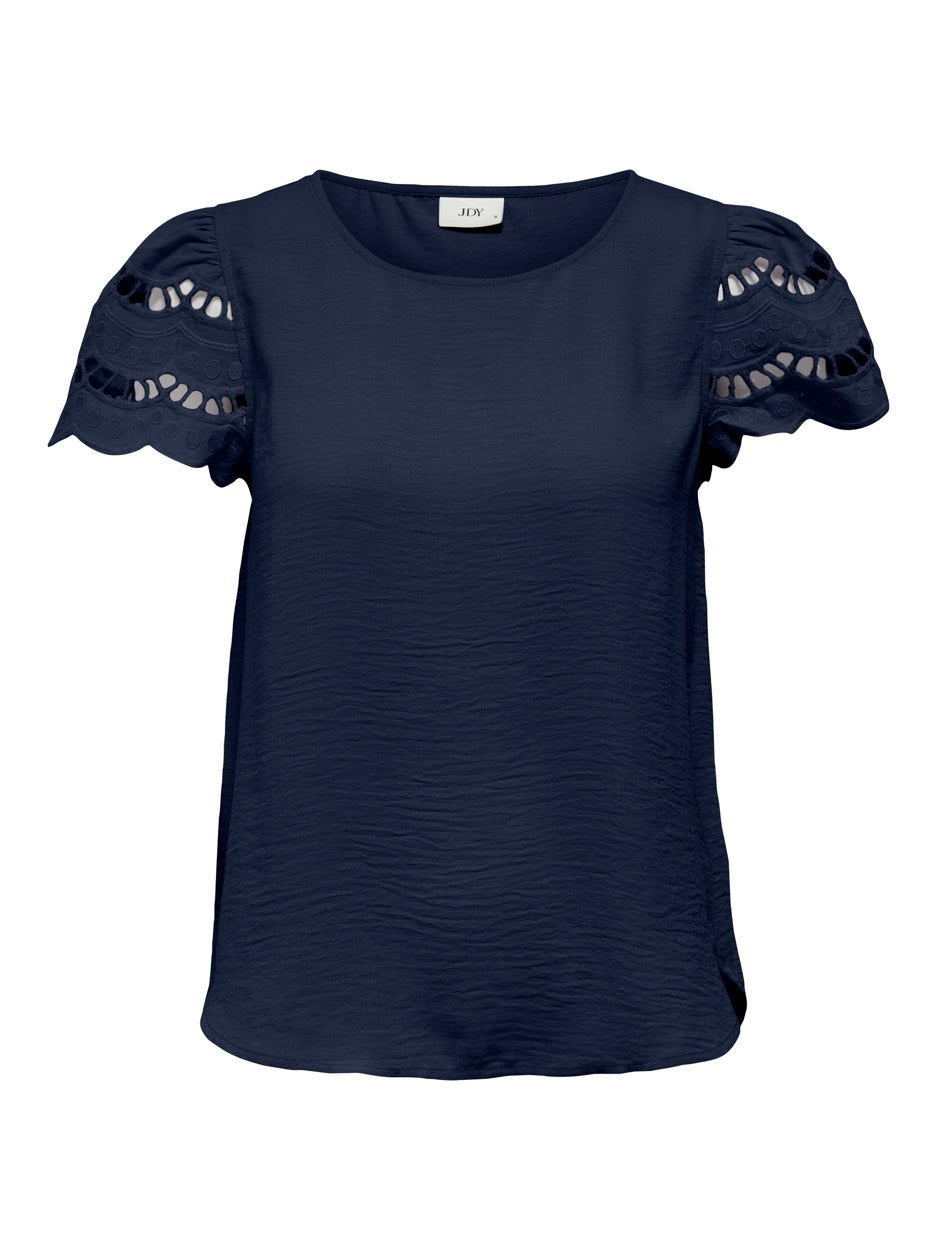 Jdyhannah S/s Lace Top Wvn - Navy