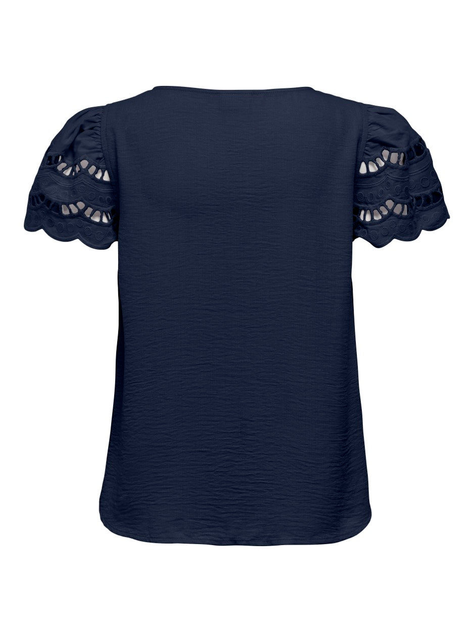 Jdyhannah S/s Lace Top Wvn - Navy