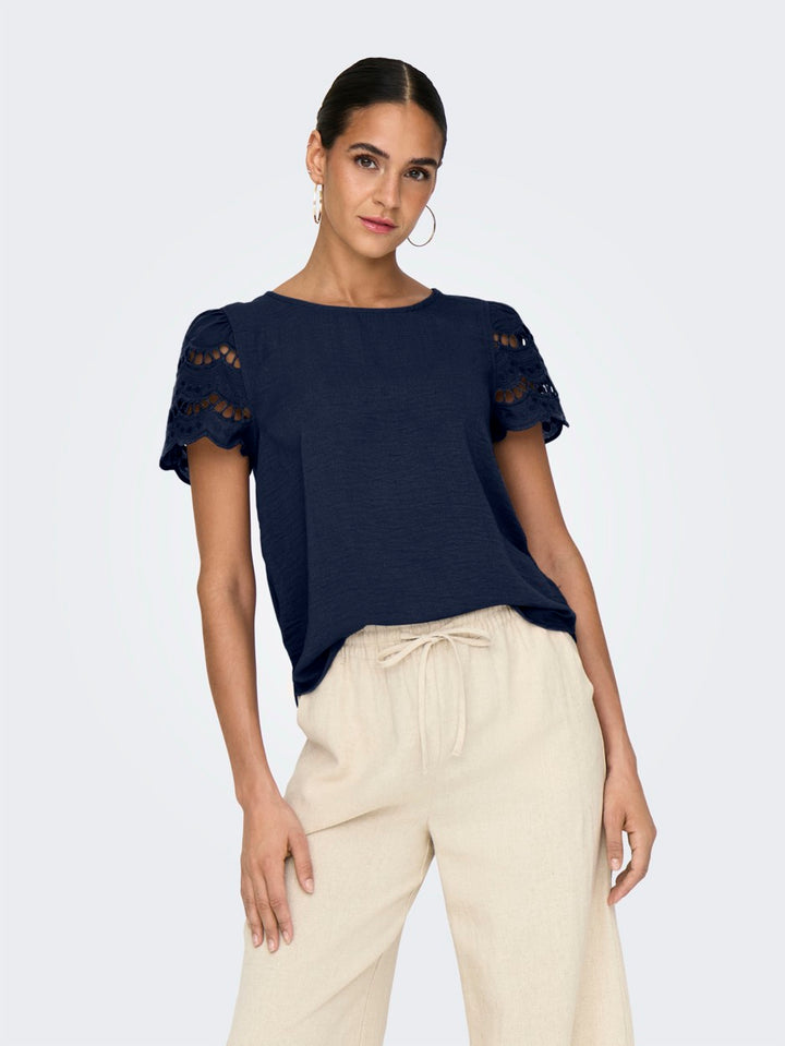 Jdyhannah S/s Lace Top Wvn - Navy