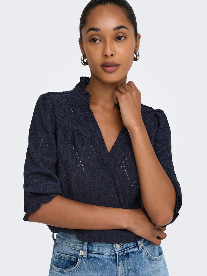 Onlziggy S/s Frill Top Cc Jrs - Navy