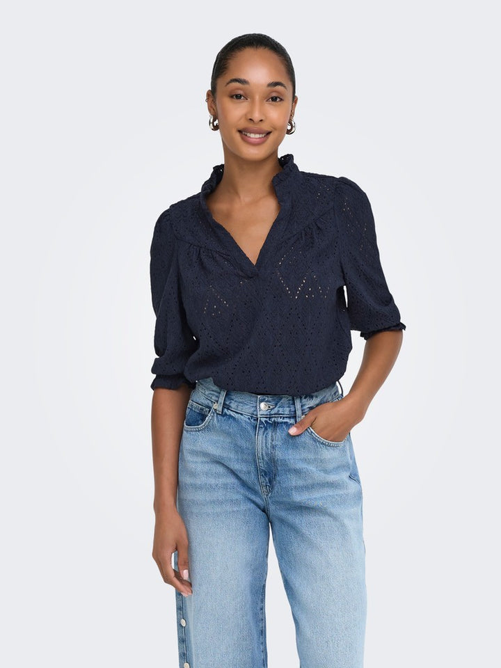 Onlziggy S/s Frill Top Cc Jrs - Navy