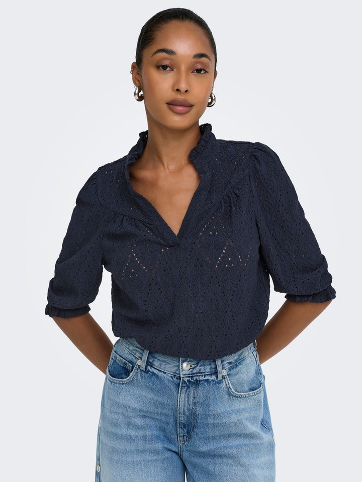 Onlziggy S/s Frill Top Cc Jrs - Navy