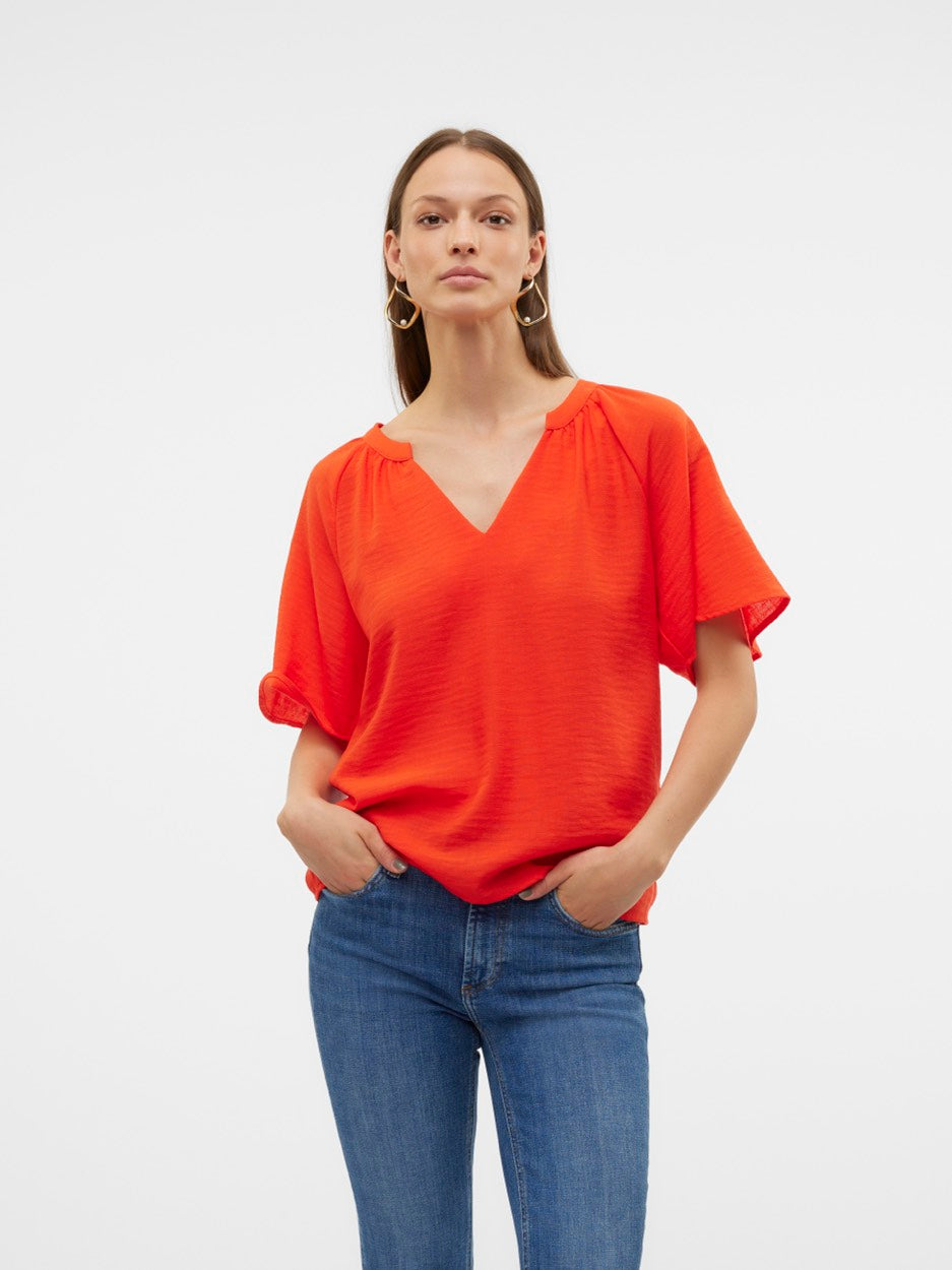 Vmvictoria S/s V-neck Top Wvn Btq G - Rood