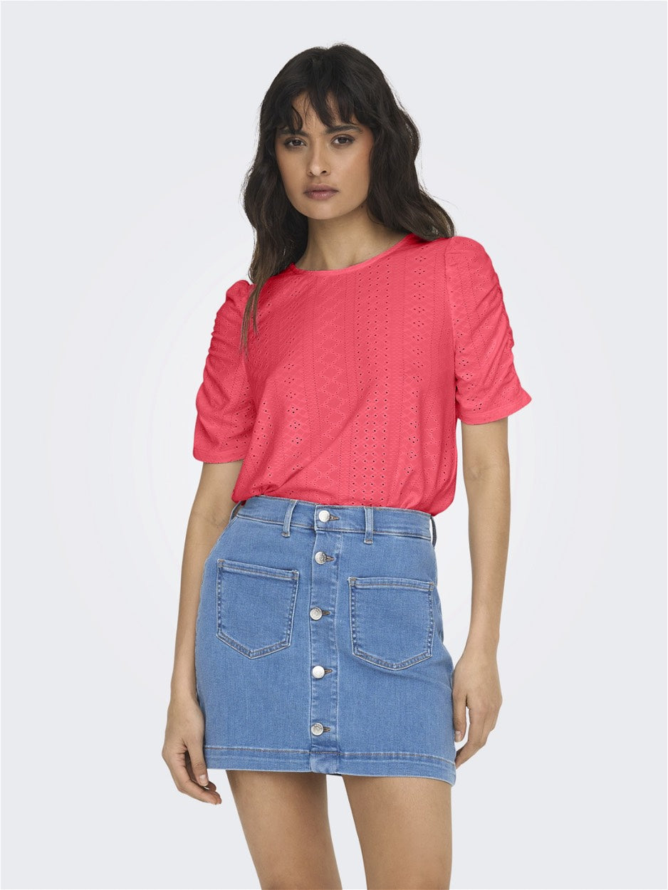 Onlsandra S/s Puff Top Cs Jrs - Koraal Rood