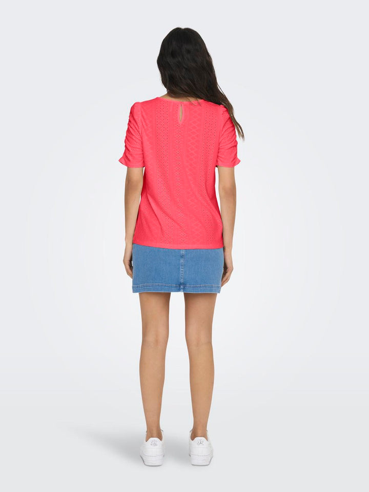 Onlsandra S/s Puff Top Cs Jrs - Koraal Rood