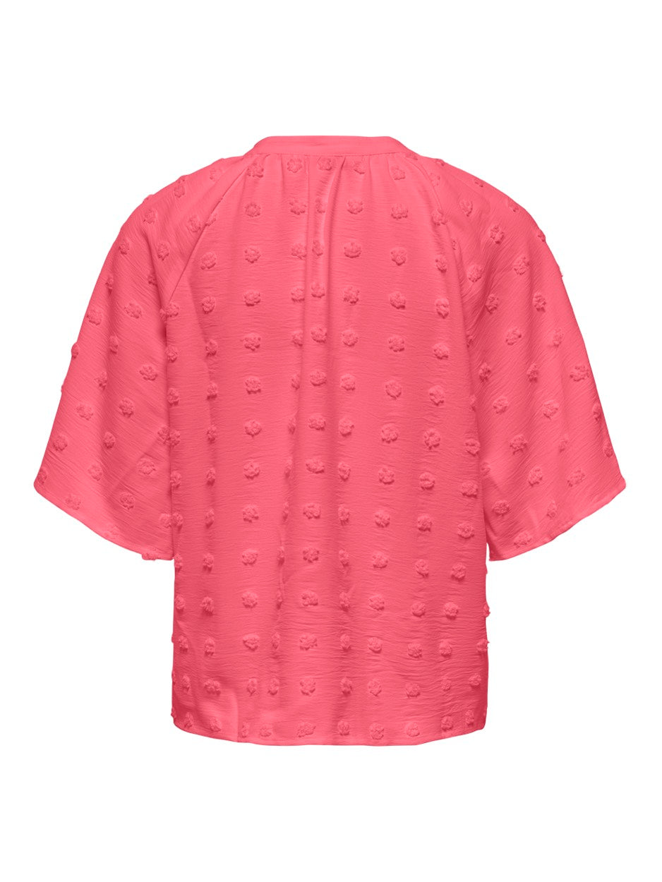 Onlivana Life 34 Dobby V-neck Top Wvn Cs - Koraal Rood