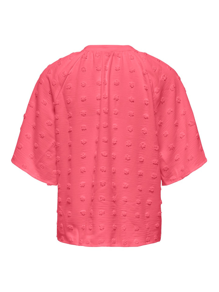 Onlivana Life 34 Dobby V-neck Top Wvn Cs - Koraal Rood