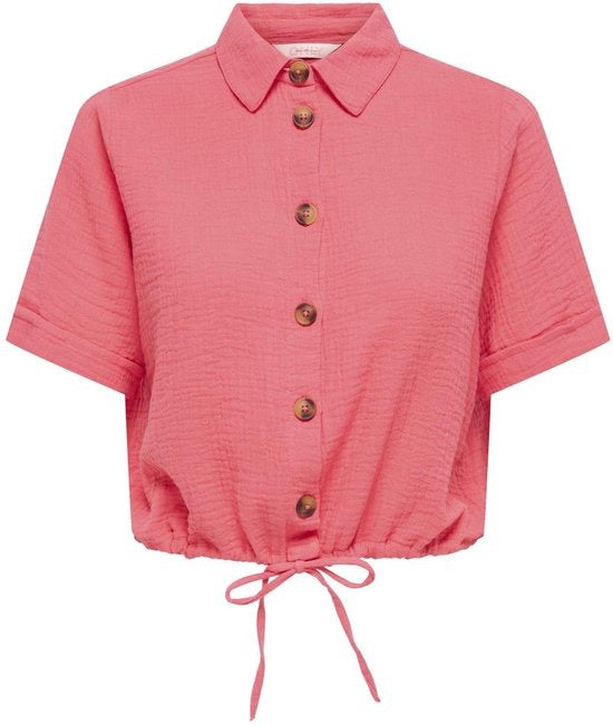 Onlthyra S/s V-neck String Top Cs Wvn - Koraal Rood