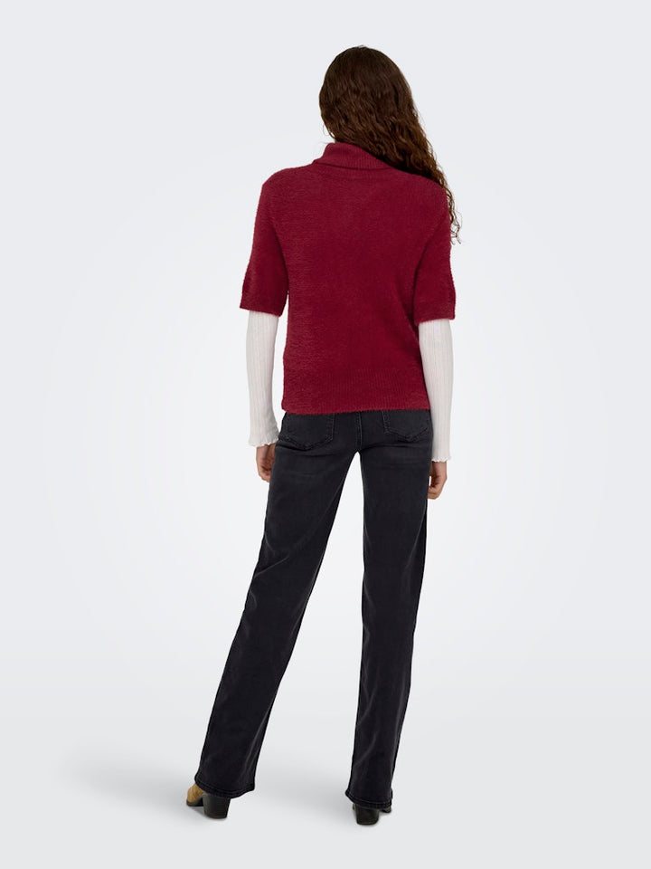 Onlpiumo Ss Highneck Knt - Wijnrood