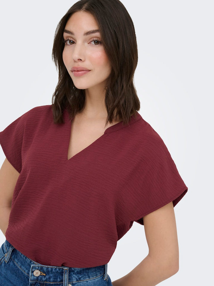 Jdylion Life S/s Top Wvn Noos - Bordeaux