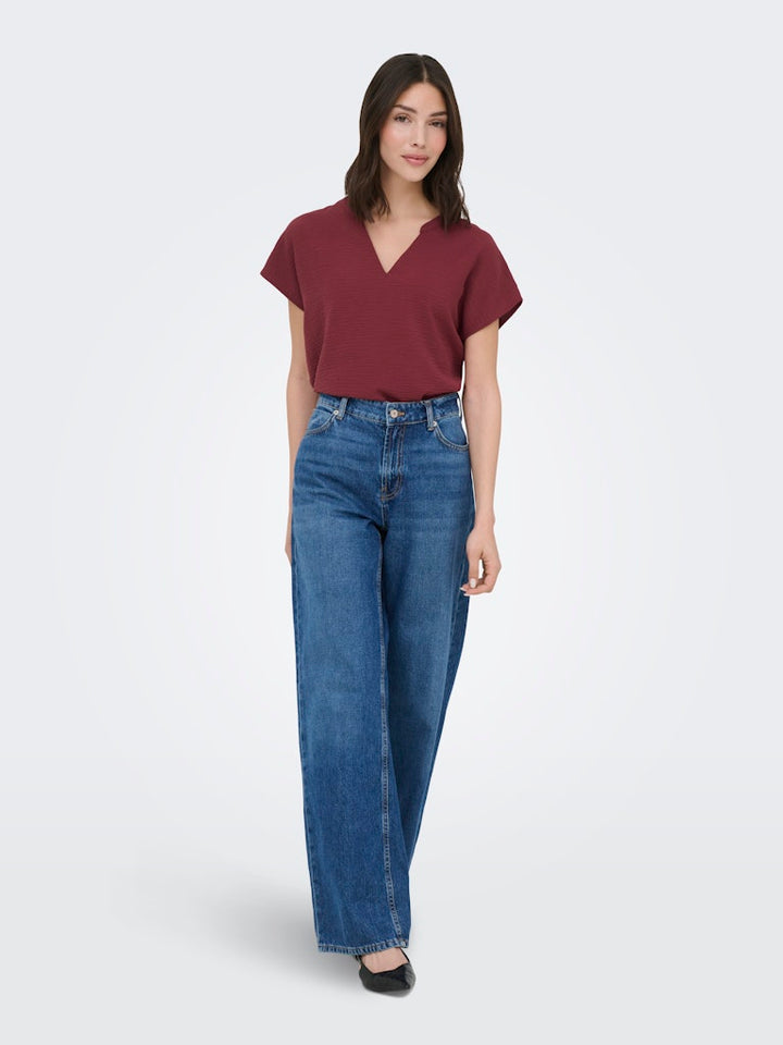 Jdylion Life S/s Top Wvn Noos - Bordeaux