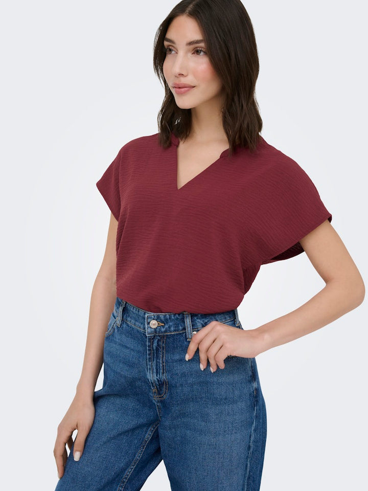 Jdylion Life S/s Top Wvn Noos - Bordeaux
