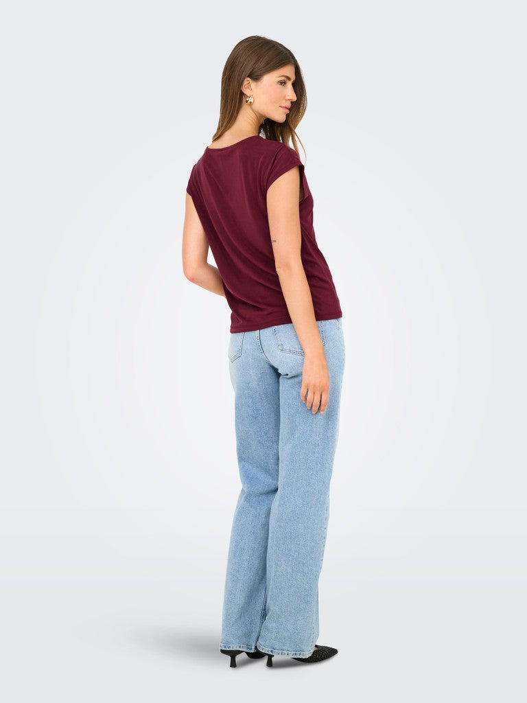 Onlfree S/s Mod.v-neck Top Jrs Noos - Bordeaux