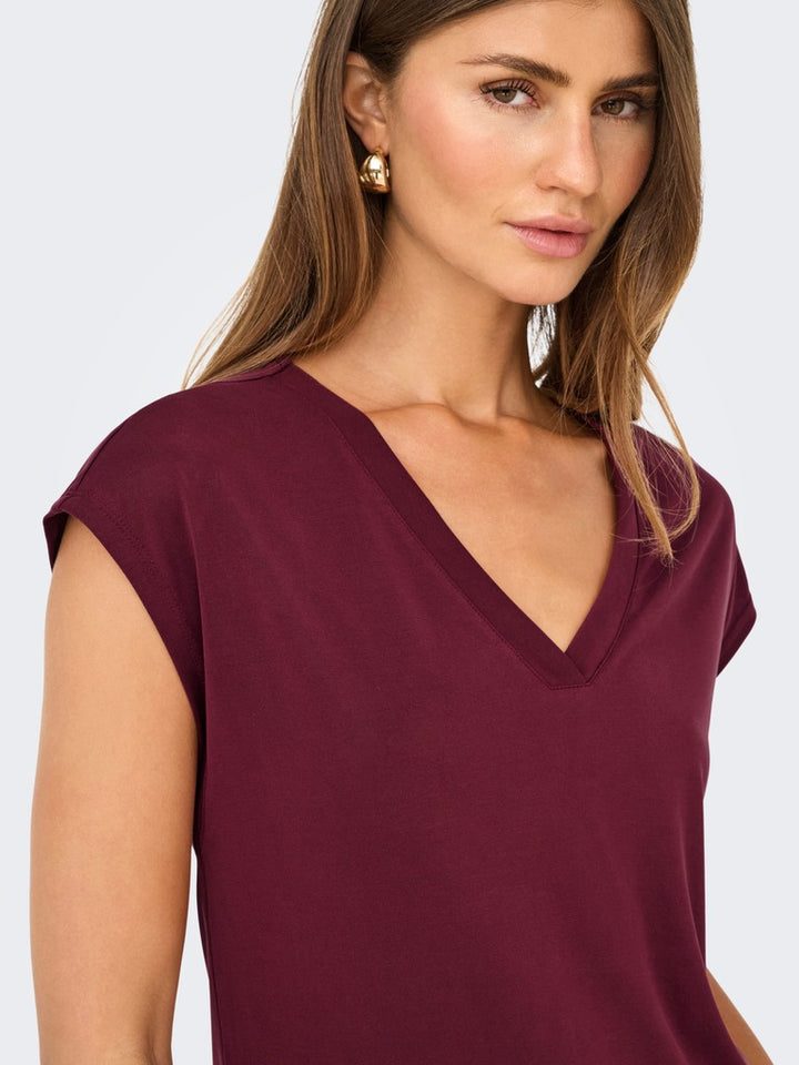 Onlfree S/s Mod.v-neck Top Jrs Noos - Bordeaux