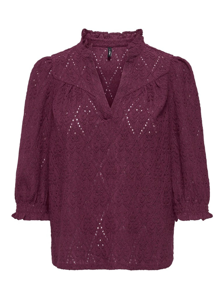 Onlziggy S/s Frill Top Cc Jrs - Bordeaux