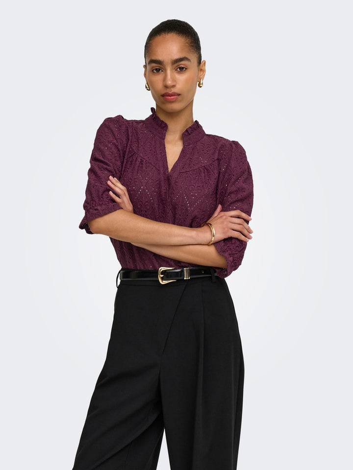 Onlziggy S/s Frill Top Cc Jrs - Bordeaux