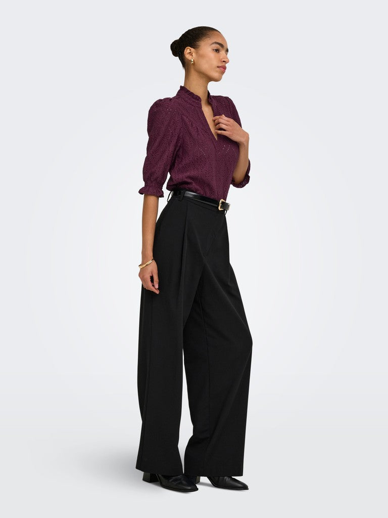Onlziggy S/s Frill Top Cc Jrs - Bordeaux