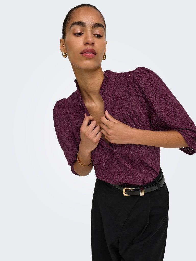 Onlziggy S/s Frill Top Cc Jrs - Bordeaux