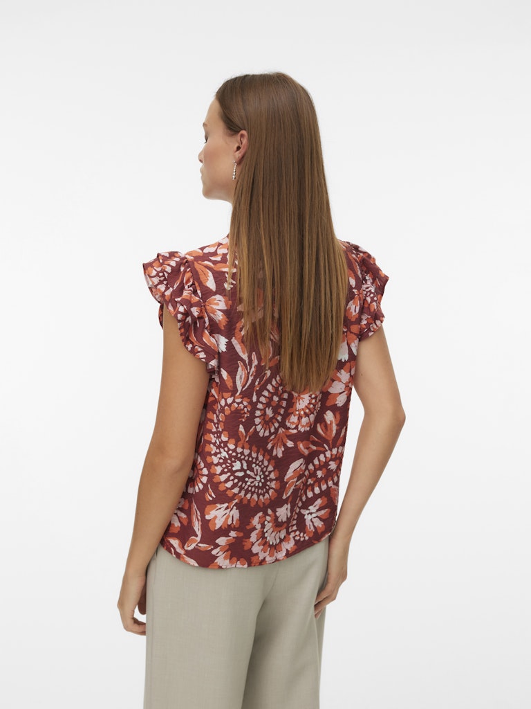 Vmnellie Carla Sl Frill Top Wvn Ga - Rood Dessin