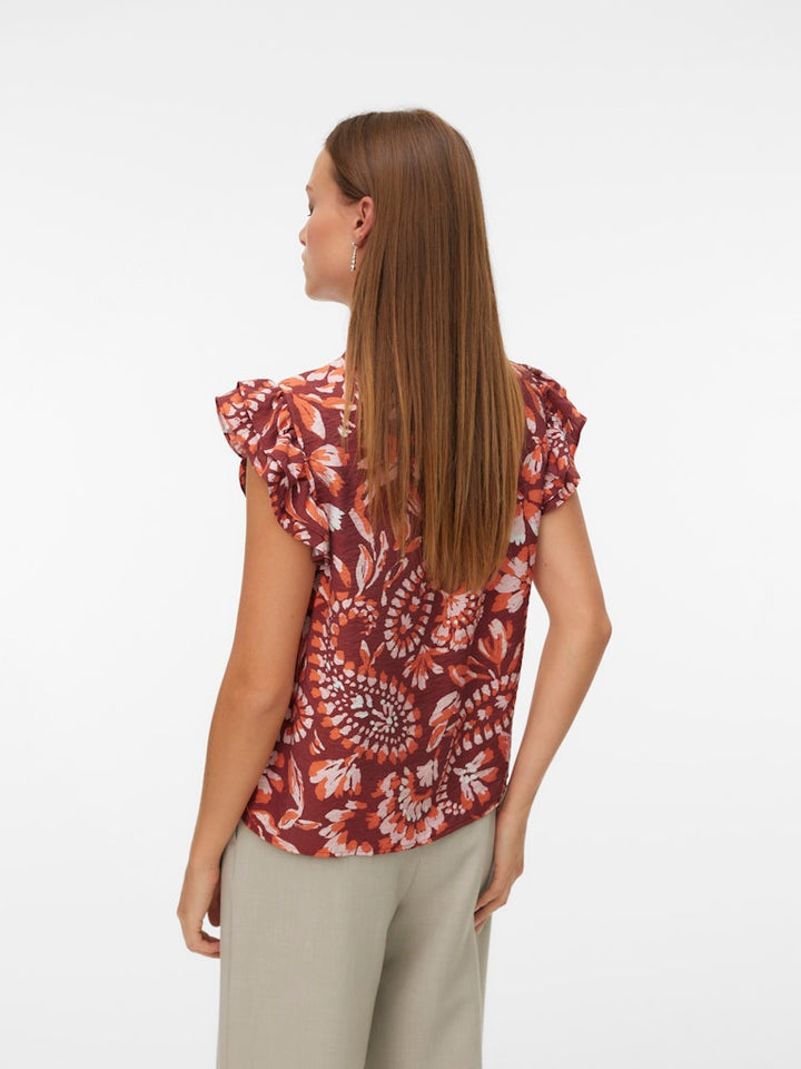 Vmnellie Carla Sl Frill Top Wvn Ga - Rood Dessin