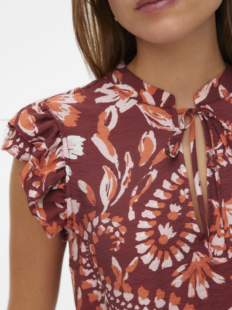 Vmnellie Carla Sl Frill Top Wvn Ga - Rood Dessin