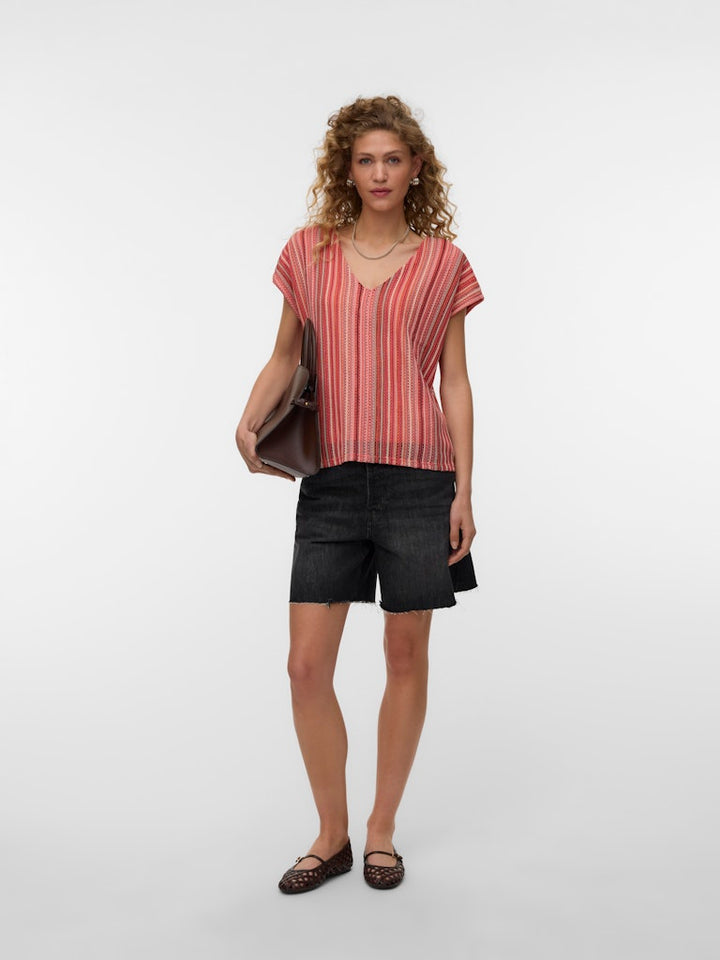 Vmdemi Ss V-neck Top Jrs Ga - Rood Dessin