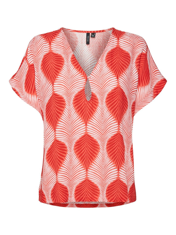 Vmtula Olga Ss Wide Top Wvn Ga - Rood Dessin