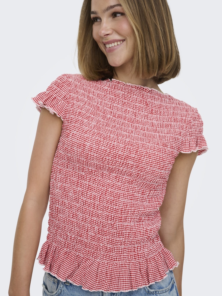 Onlcelle Life Cap Smock Boatneck Top Jrs - Rood Dessin