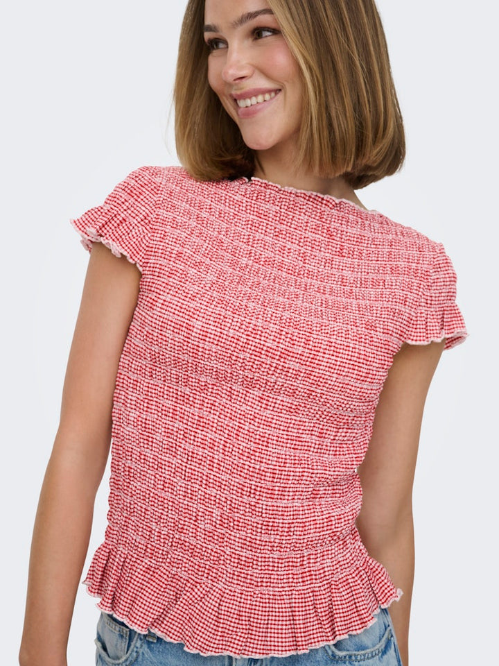 Onlcelle Life Cap Smock Boatneck Top Jrs - Rood Dessin