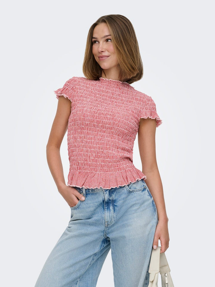 Onlcelle Life Cap Smock Boatneck Top Jrs - Rood Dessin