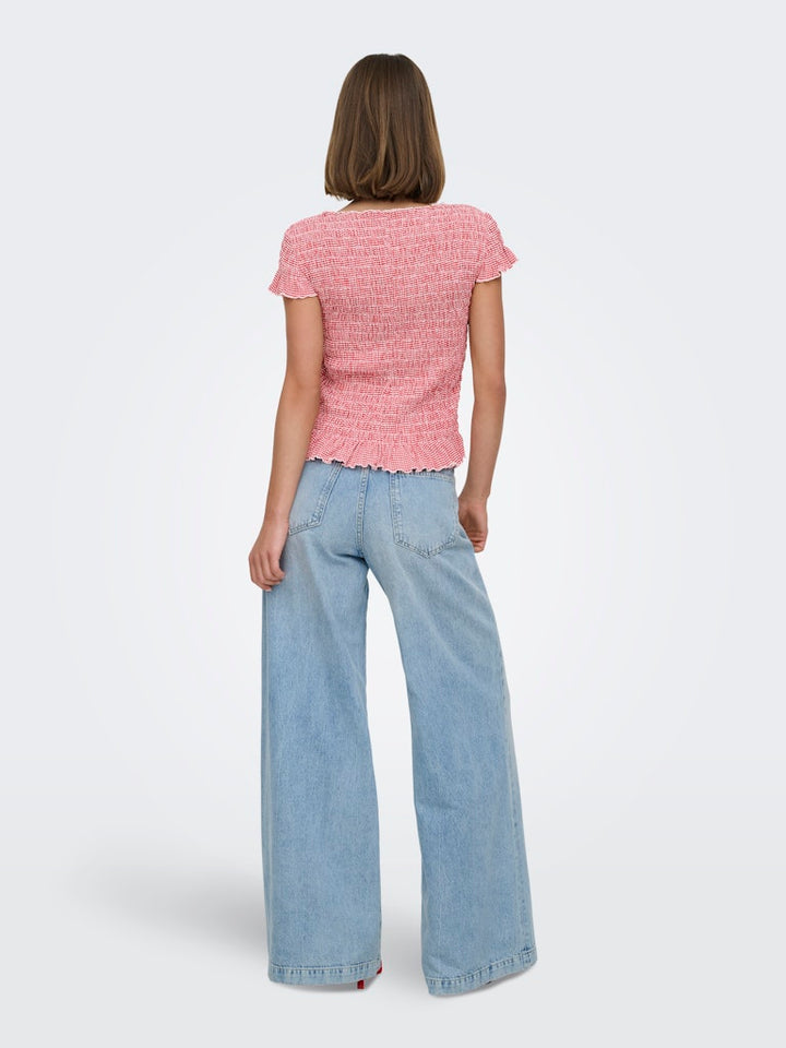 Onlcelle Life Cap Smock Boatneck Top Jrs - Rood Dessin