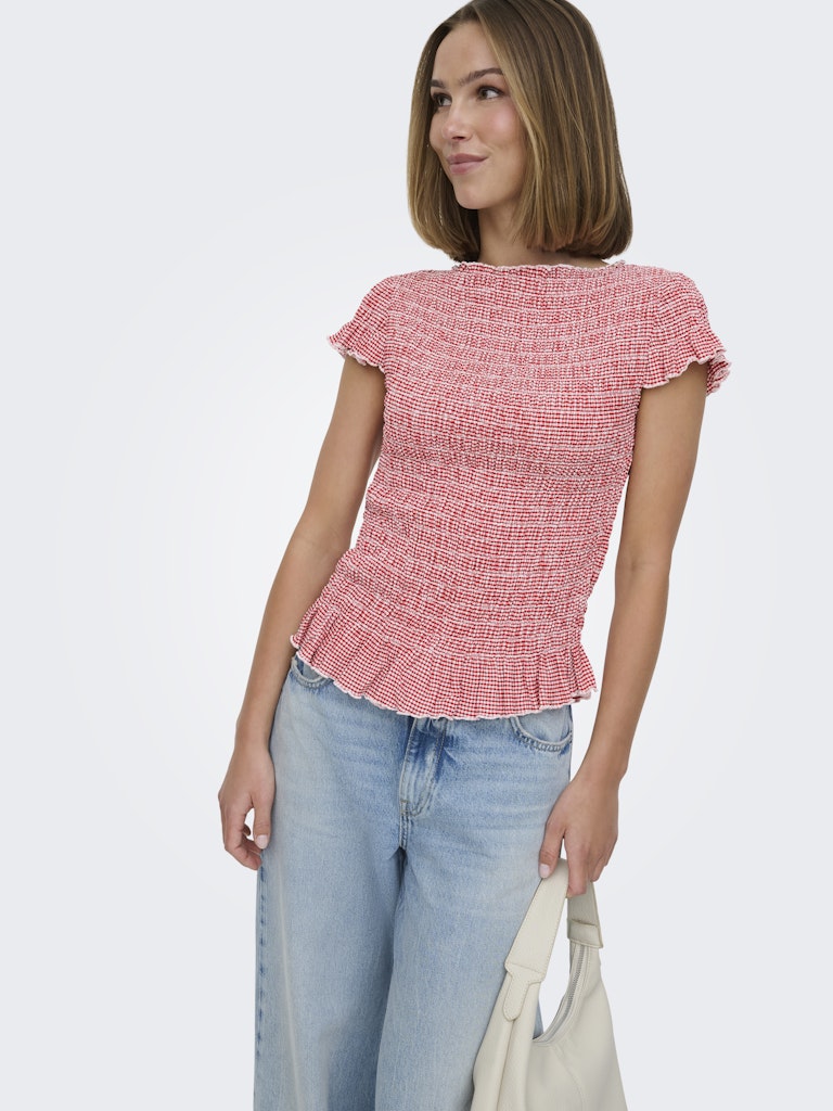 Onlcelle Life Cap Smock Boatneck Top Jrs - Rood Dessin