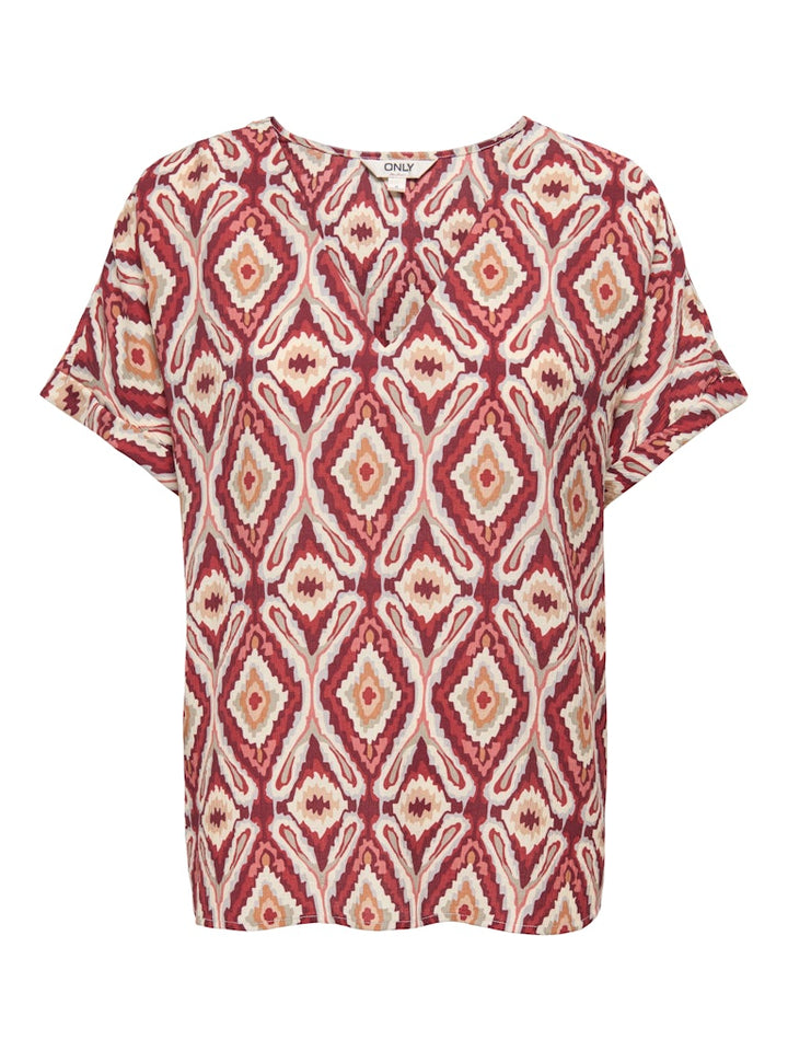 Onlbelly Mikasi Ss V-neck Top Wvn Ex - Rood Dessin