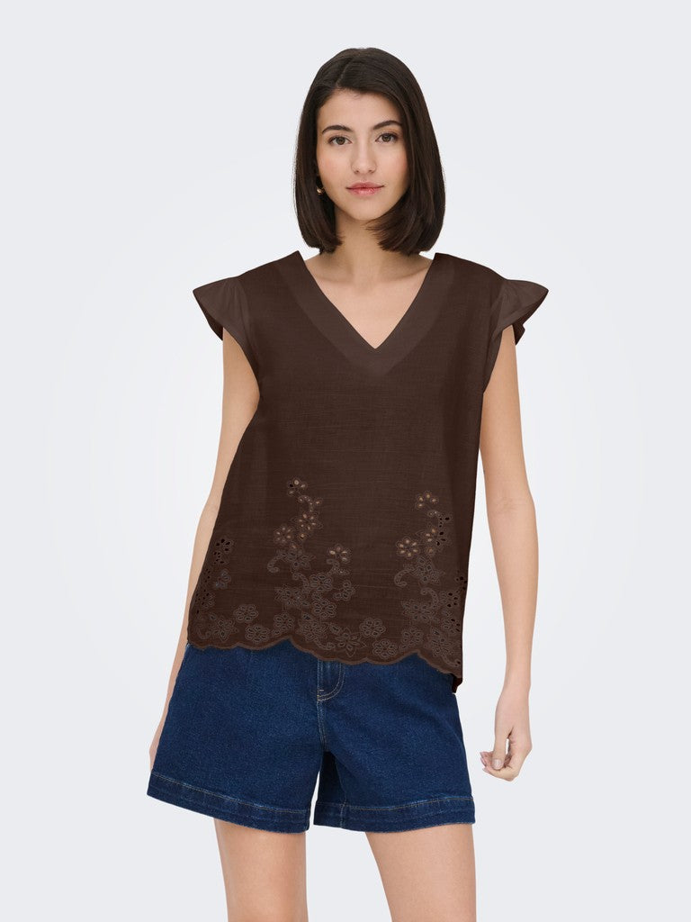 Jdyysta Life S/l Broderi Anglaise Top Jr - Bruin