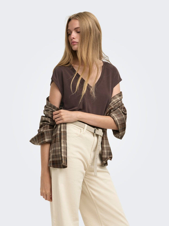 Onlfree S/s Mod.v-neck Top Jrs Noos - Bruin