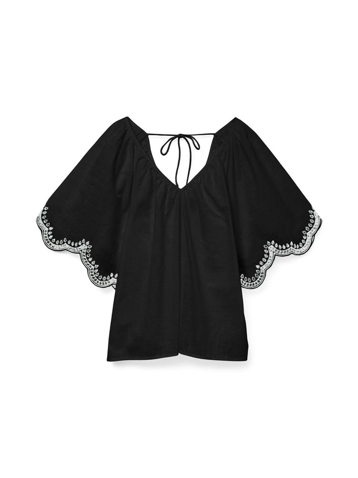 Vmdiana 2/4 V-neck Top Wvn Btq - Zwart