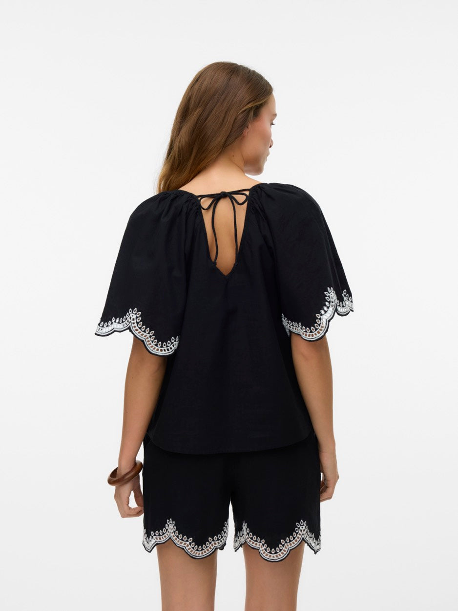 Vmdiana 2/4 V-neck Top Wvn Btq - Zwart