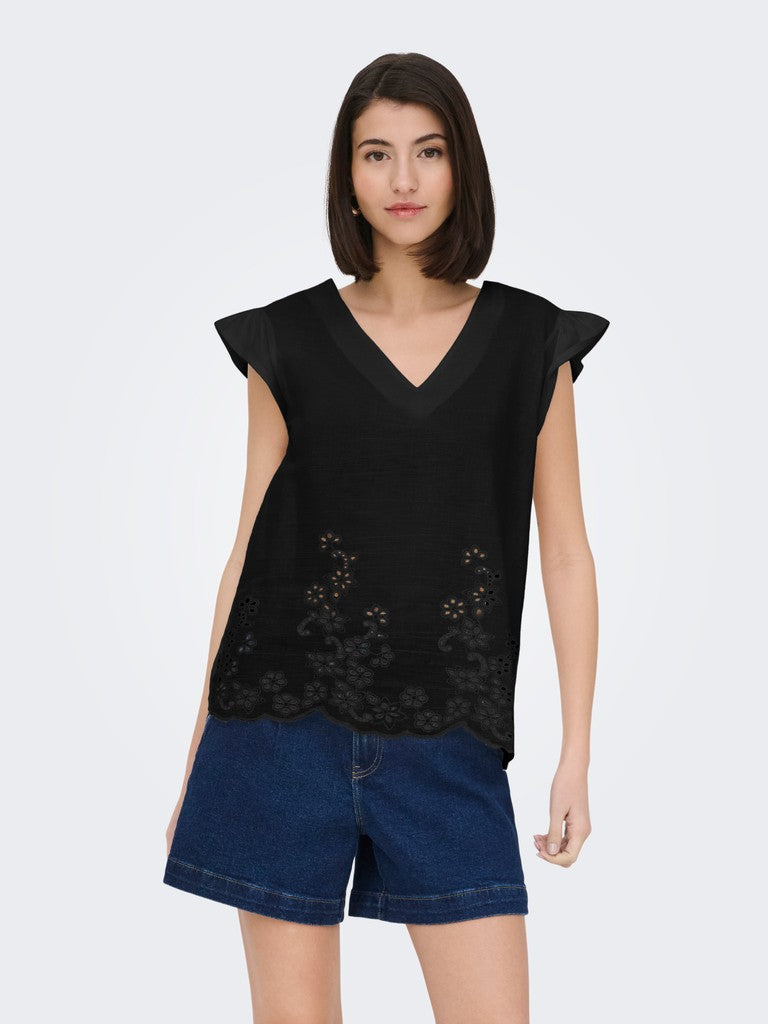 Jdyysta Life S/l Broderi Anglaise Top Jr - Zwart