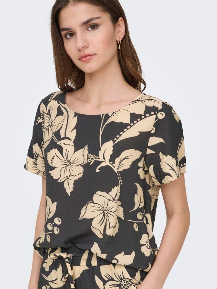 Jdytroya Life S/s O-neck Top Wvn Dia - Zwart Dessin