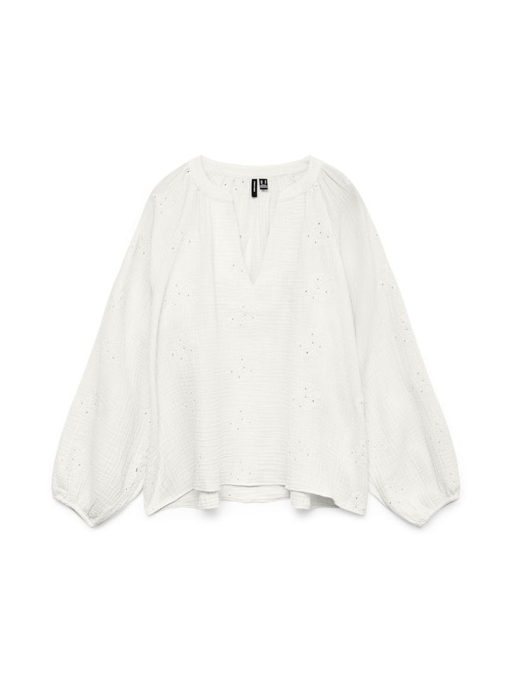 Vmnatali Ls Emb Top Wvn Noos - Off-white