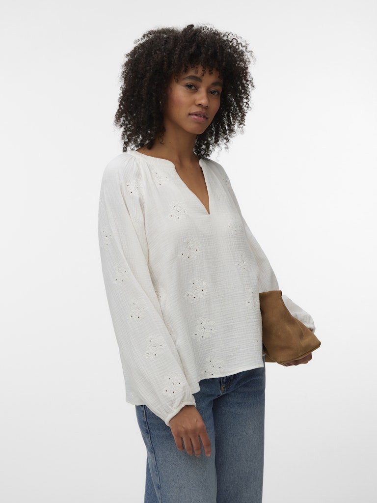 Vmnatali Ls Emb Top Wvn Noos - Off-white
