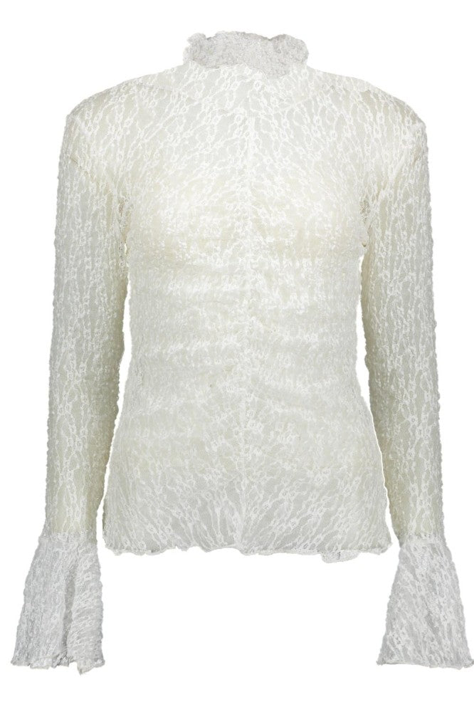 Jdylala Ls High Neck Lace Top - Off-white