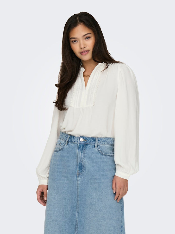 Jdyrachel Life L/s Pintuck Top Wvn Noos - Ecru