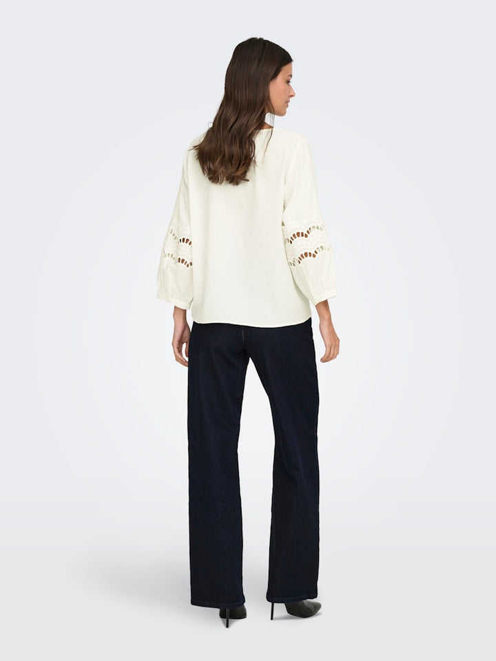 Jdyhannah Life 3/4 Lace Top Wvn - Ecru